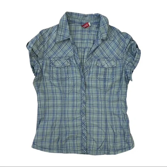 H&M Divided • Short Sleeve Green Plaid Snap Burton Top 10 ASO Bella Swan Alt - Picture 2 of 8